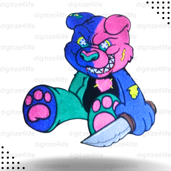Creepy Teddy Holding Knife Embroidered Patch