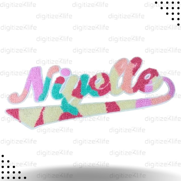 Multicolored Niyelle Text Chenille Patch
