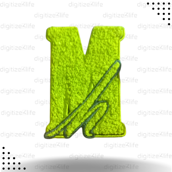 Letter M in Green Chenille Patch