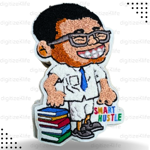 Smiling Boy with Books Chenille Patch