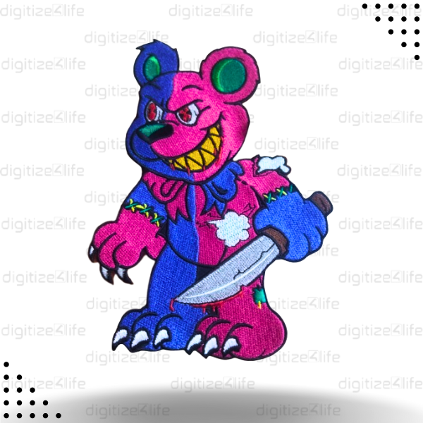 Horrible Teddy Holding Knife Embroidered Patch