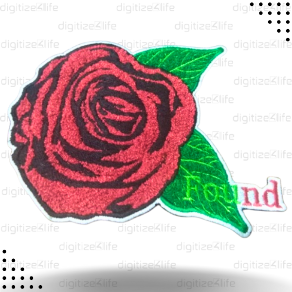Rose with two green leaves Chenille Patch
