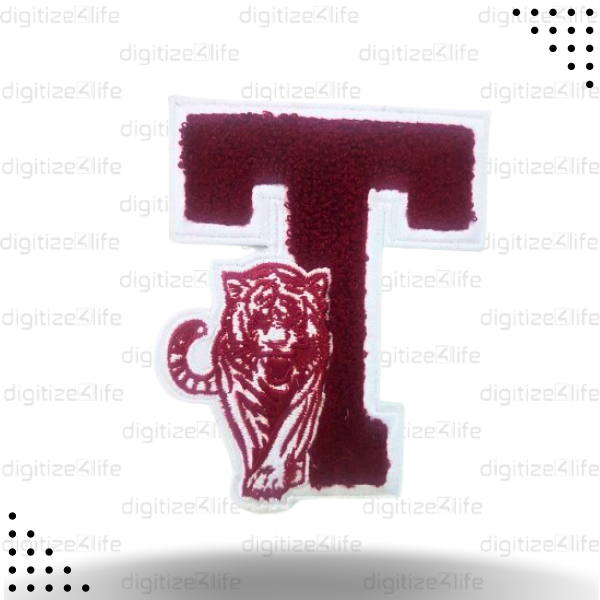 Letter T with Tiger Red Color Chenille Patch