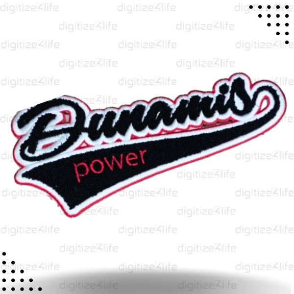 Black Dunamis Power Text Chenille Patch