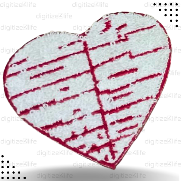 White Heart Chenille Patch