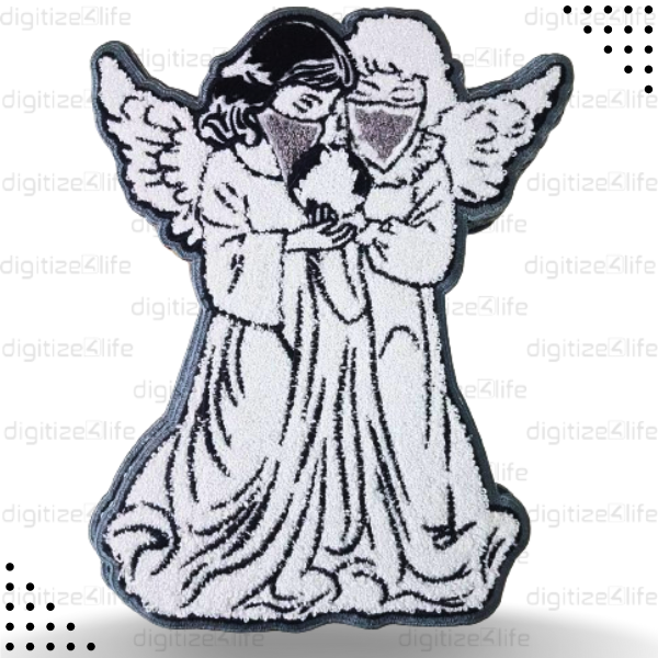 Gray Border Two Angels Holding World Chenille Patch