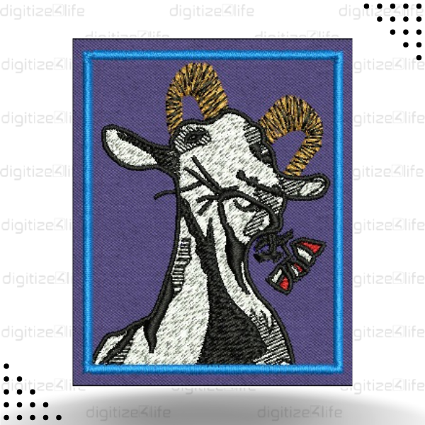 Goat with Flower Flat Embroidery