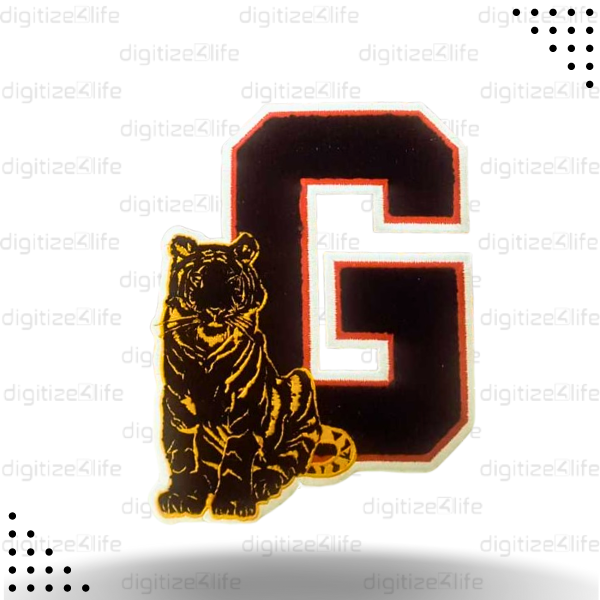 Letter G  with Tiger Black Color Chenille Patch