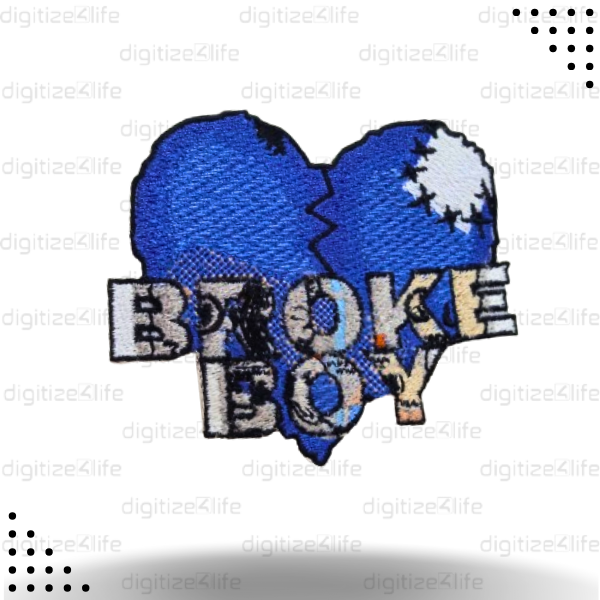Blue  Broken Heart Embroidered Patch