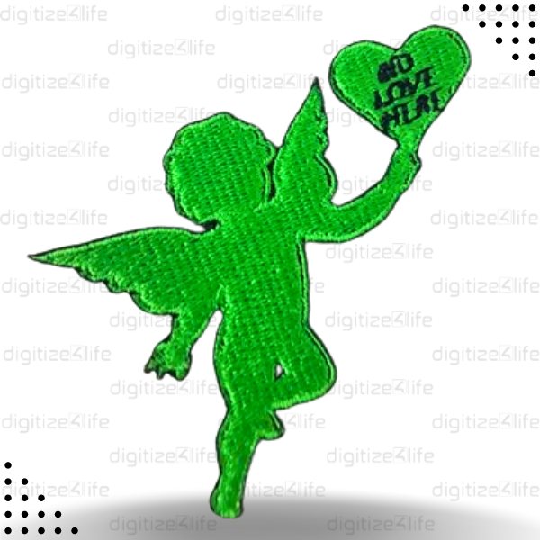 Green Angel Holding Heart Embroidered Patch