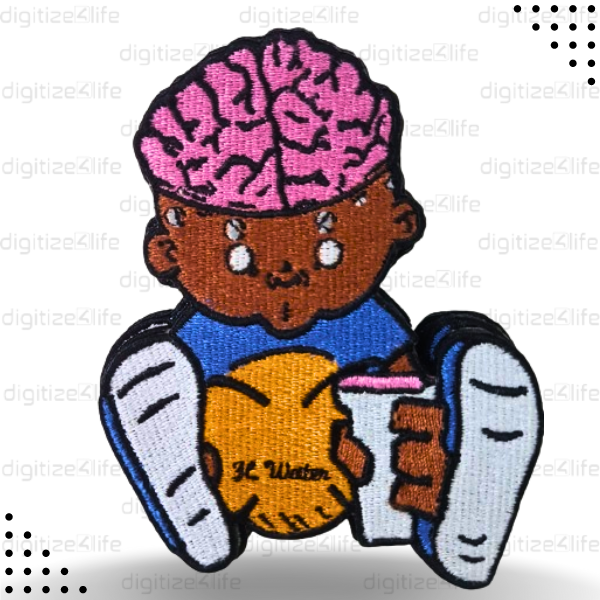 Child Holding Ball and Glass Embroidered Patch