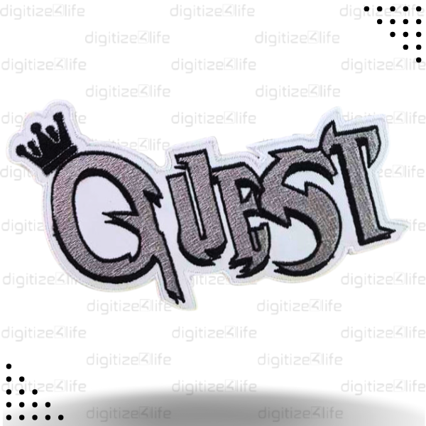 Silver Quest Word Embroidered Patch