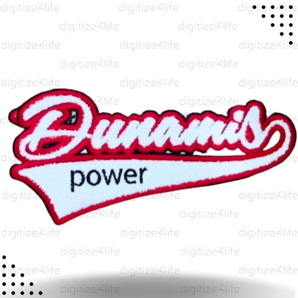 White Dunamis Power Text Chenille Patch