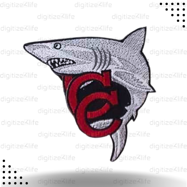 Shark with Red Letter  C Embroidered Patch