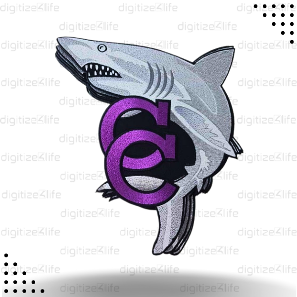 Shark with Purple Letter  C Embroidered Patch