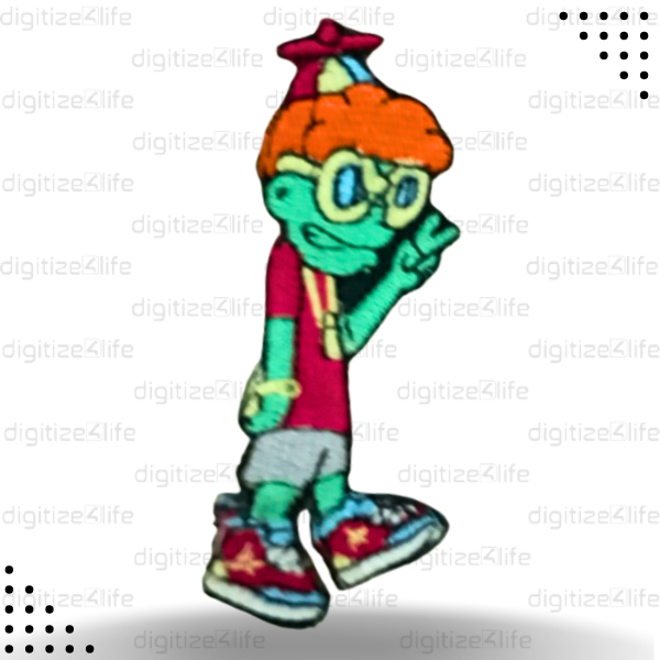 Cartoon Character Showing Victory Symbol Embroidered Patch