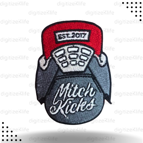 Red and Silver Cap Embroidered Patch