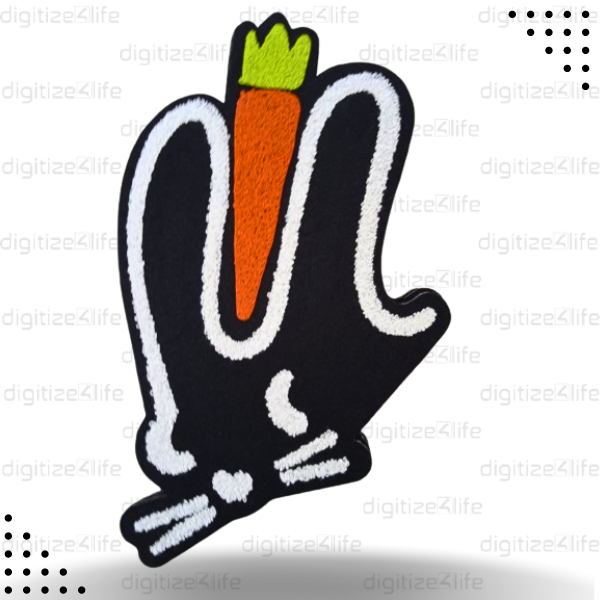 Carrot in between Black Rabbit Ears Chenille Patch