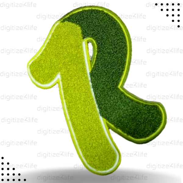 Light Green and Dark Green Letter R Chenille Patch