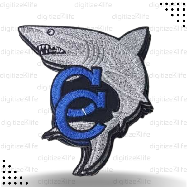 Shark with Blue Letter  C Embroidered Patch