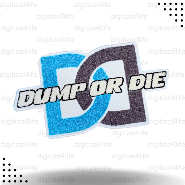 Gray and Blue Color Dump or Die Chenille Patch