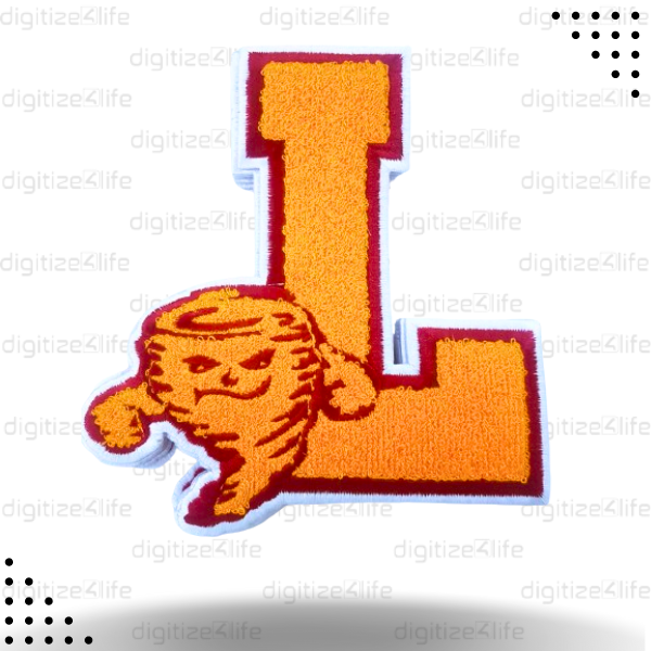 Tornado art with letter L Chenille Patch