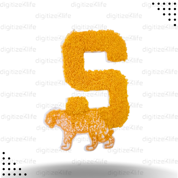 Letter S  with Tiger Yellow Color Chenille Patch