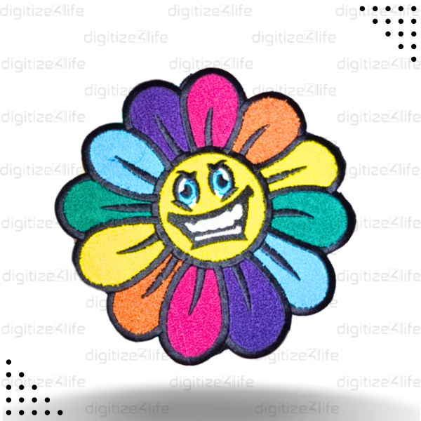 Flower in Multicolor Chenille Patch