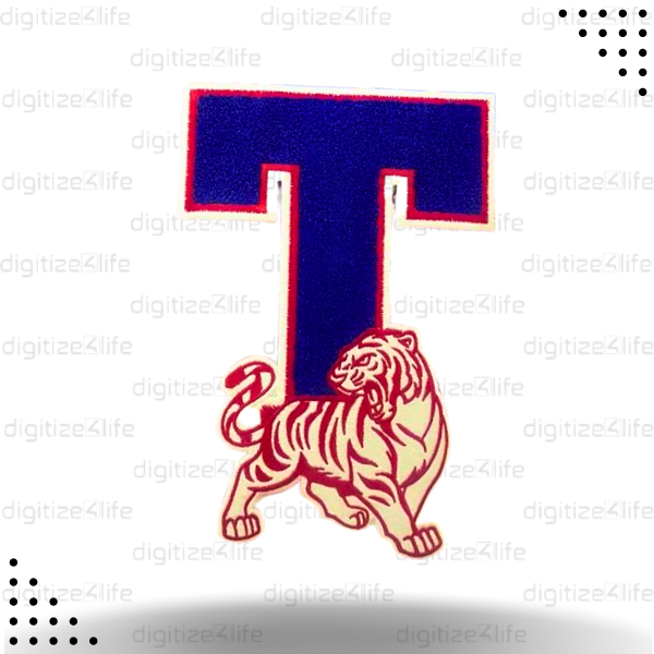 Letter T  with Tiger Blue Color Chenille Patch