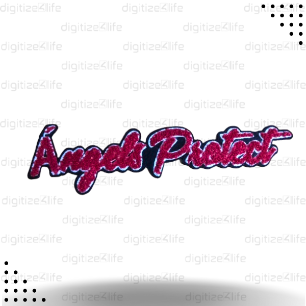 Angels Protect Written in Red Chenille Patch