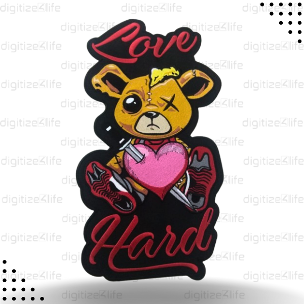 Love Hard One Eye Teddy Embroidered Patch