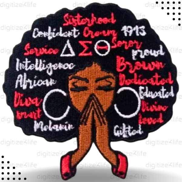 Lady in praying posture embroidered patch