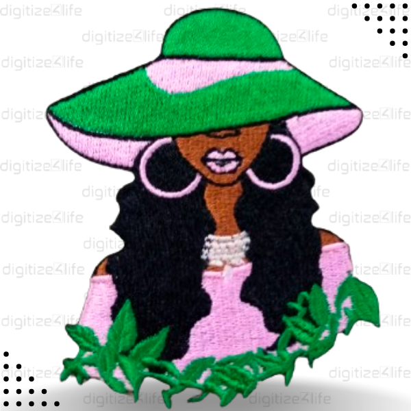 Lady with Hat and Leaves Embroidered Patch