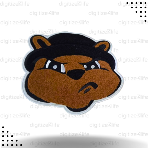Bear with Black Cap Chenille Patch