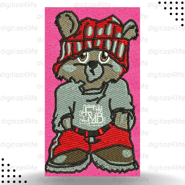 Bunny Wearing Beanie Flat Embroidery